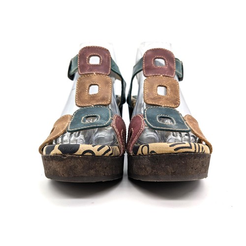 Fly London Green Brown Leather T Strap Platform Cork Block Heel Sandals 7.5 | 38 - Picture 7 of 10