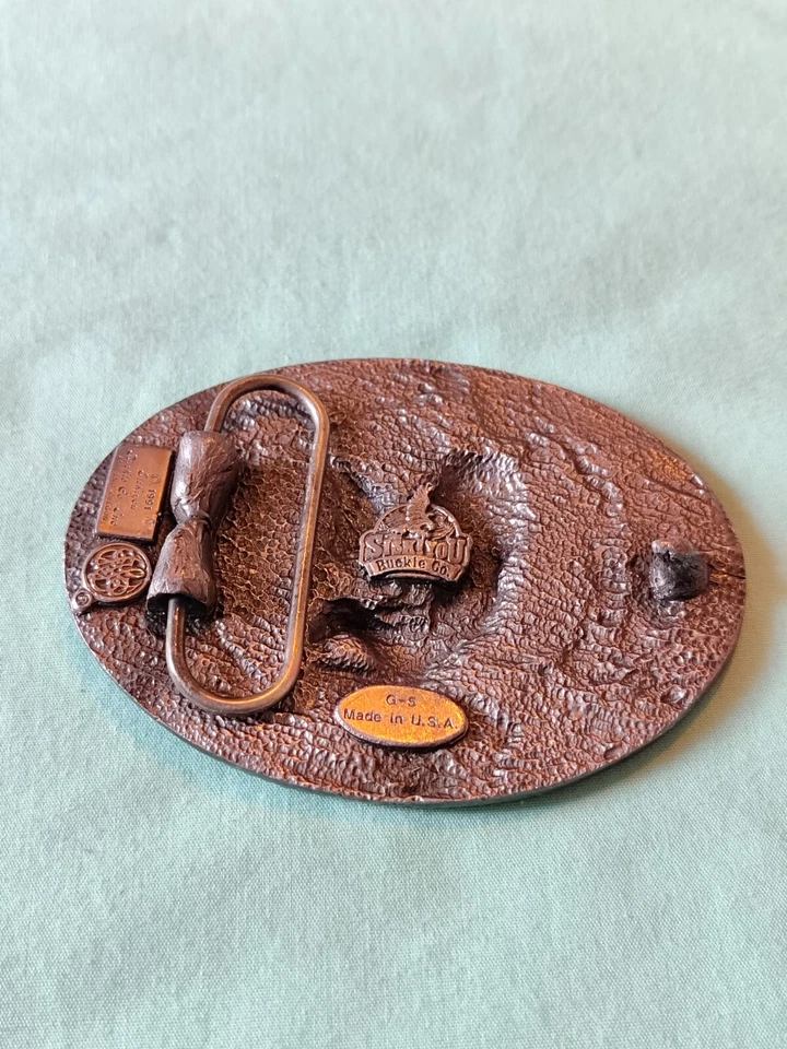 De colección 1991 Siskiyou Cinturón Hebilla Esmalte Verde Peltre Caza Buceo Águila Majestuosa Foto 4 de 4