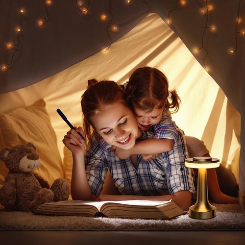 LED Metal Table Lamp Touch 3 Color Dimming Night Light Cordless Rechargeable - Picture 16 of 27