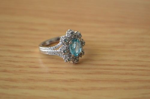 2.10ct Betroka Blue Apatite / Moissanite Ring Rhodium over Fine Silver Size 5 - Picture 5 of 13