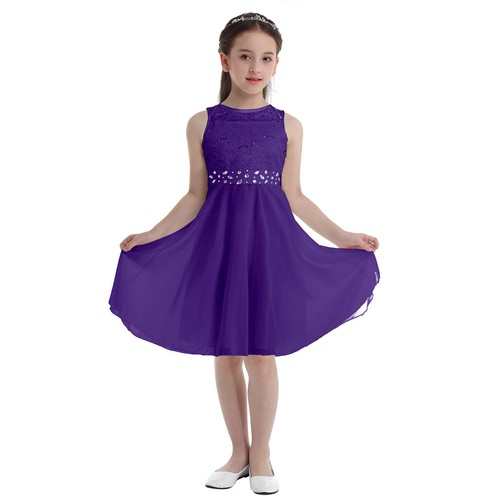 Kids Flower Girl Dress Wedding Party Bridesmaid Dress Lace Chiffon Ball Gowns - Picture 31 of 158