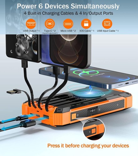 (Open Box)W22 Built in 4 Cables Qi Wireless Charger 36000mAh Solar Power Bank - Picture 2 of 21