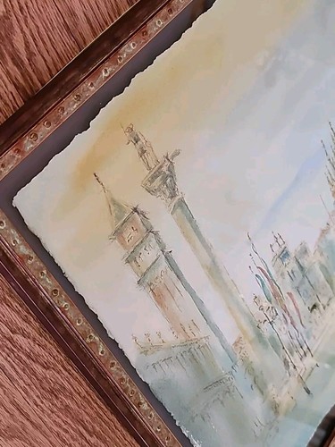 PINTURA ACUARELA ORIGINAL FIRMADA POR VARA COFRAN Plaza de San Marcos Venecia Enmarcada - Imagen 9 de 10