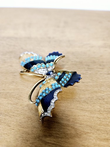 JOMAZ Enameled & Turquoise Bead Figural Butterfly Vintage Brooch Damaged - Picture 8 of 10
