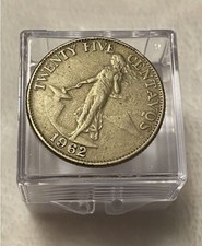 Vintage 1962 Central Bank of Philippines Currency, 25 Centavos Coin, Circulated