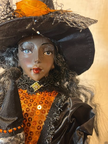 Besenstiel Halloween ELEGANTE ORANGE/SCHWARZE HEXE PUPPE 26" ~ Regal Sitter Figur - Bild 19 von 19