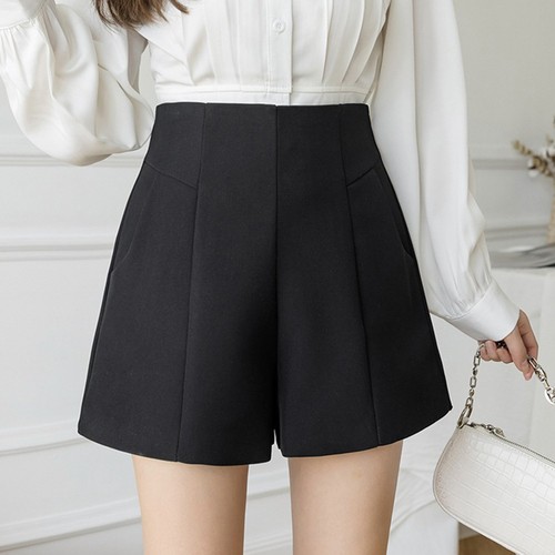 Ladies' Solid Color Fashionable Thin Pocket Casual High Waisted Suit Shorts - Picture 6 of 30