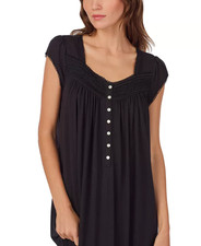 New 70 Eileen West Black Modal/Spandex Short Cap Sleeve Long Waltz Nightgown XL