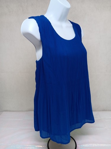 NWT Pleione Blue Top XS Blouse Pleated Ribbed Detail Stretch Lined - Picture 6 of 10
