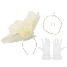 Beige Flower Fascinator Headband Reusable Bridal Hair Accessories for Party