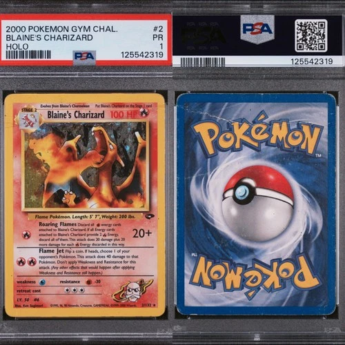 🔥 PSA 1 POOR BLAINE'S CHARIZARD HOLO RARE | GYM CHALLENGE 2/132 🔥