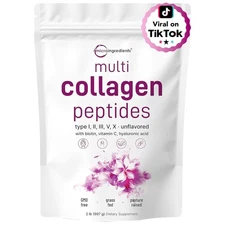 Micro Ingredients Multi Collagen Peptides Powder, 2lb | Type I, II, III, V, X...