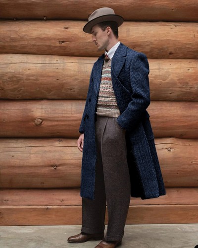 Herringbone Men Overcoats Warm Long Wool Blend Double Breasted Coats Outwear - Picture 54 of 69