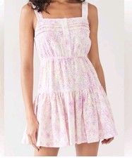 Sundress Marta Eyelet Tie Dye Pink Tiered Dress NWT Size Medium Boho Cottagecore