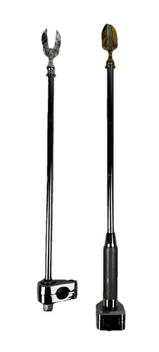 Pair of Motorcycle Chrome Handlebar Flag Mounts w/ Eagle Toppers – 17” & 16” - Picture 5 of 12