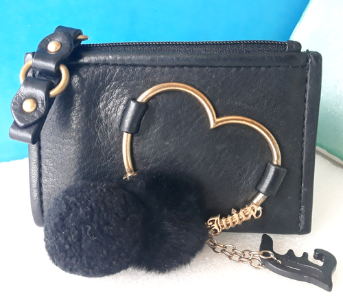 Vintage Juicy Couture ~ Blk. Leder Bommel Schlüsselanhänger Mini Geldbörse Münzbörse Y2K - Bild 3 von 13