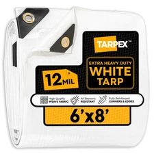 TARPEX - 12 Mil White Extra Heavy Duty Poly Tarp 6' x 8'
