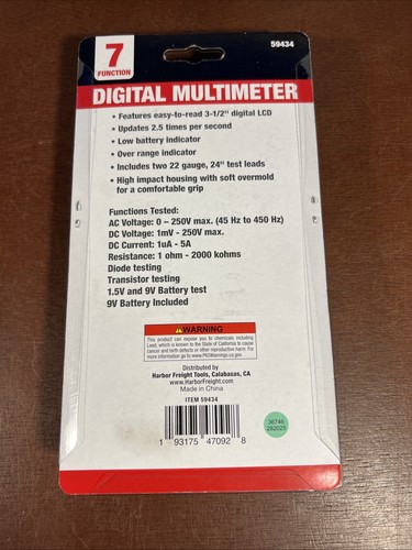 7-Funktion Digital LCD Multimeter 59434 Brandneu Versiegelt - Bild 2 von 2