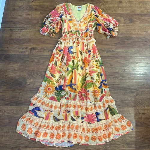 Farm Rio Yellow Rio Tapestry Maxi Dress XS - Picture 3 of 8