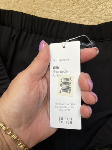 NEW Eileen Fisher Size XL Silk Georgette Crepe Straight Ankle Pants Black - Picture 5 of 6
