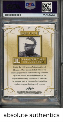 2017 Leaf Babe Ruth Immortal Collection /20 Linda Ruth Tosetti PSA Authentic - Picture 2 of 2