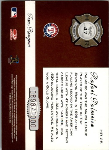 Donruss Classics Home Run Heroes #25 2005 Rafael Palmeiro/1000 - casi nuevo-como nuevo - Imagen 2 de 2