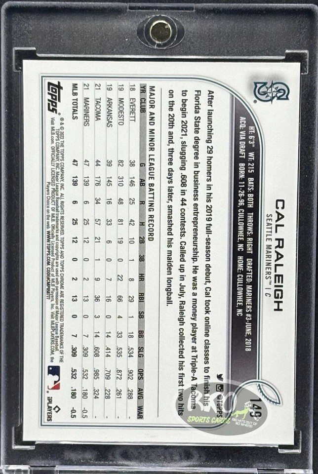 Cal Raleigh RARE ROOKIE BLACK REFRACTOR INVESTMENT CARD SSP MARINERS RC ...