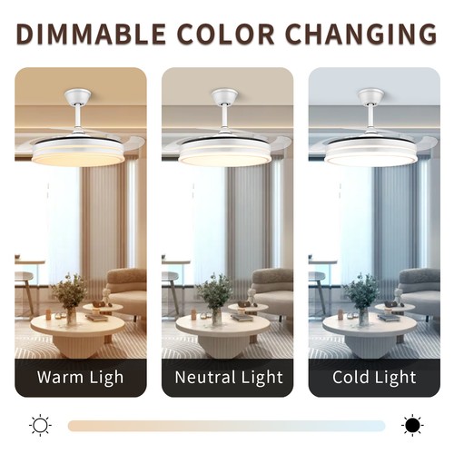 42" Smart Invisible Ceiling Fan with 3-Color Light & Remote Retractable Blades  - Picture 15 of 22
