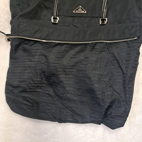 Borsa PRADA borsa tote a mano logo nero argento pelle tela autentica - Foto 6 di 24