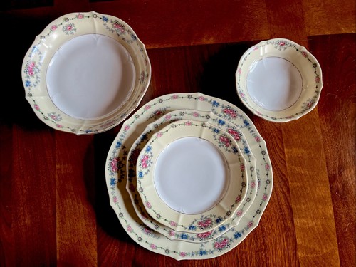 Czechoslovakia Fine China 1922-1945 Pink Roses 5 Pc Setting Plates Bowls 20 PCs - Picture 2 of 6