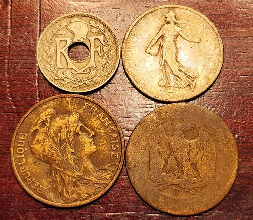 4 Early France Coins, 1855 to 1918 w/ Nicer Samples - Picture 2 of 2