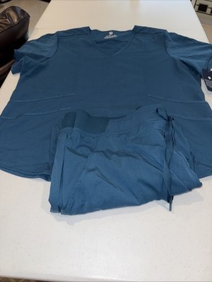 Adar Pro Movement  Women Sweetheart V-Neck Scrub Top & Scrub Pants Blue Teal 3xl