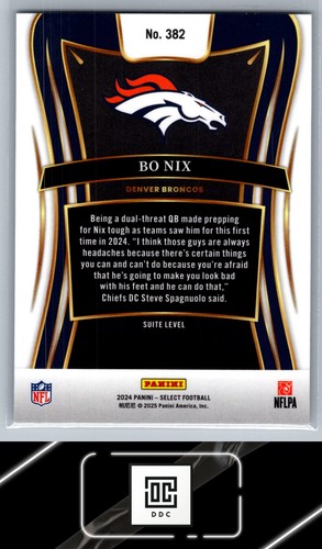 2024 Panini Select #382 Bo Nix - Picture 2 of 2