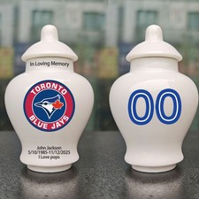 Ceramic Mini Urn Toronto Blue Jays Baseball Theme, Custom Text Number