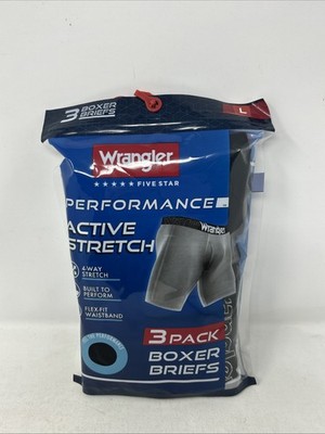Wrangler Active Stretch Boxer Briefs Performance 3-Pack Men's Size L NEW ZA2