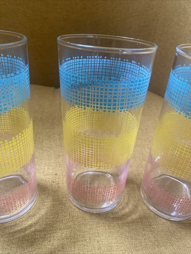 (3) Vintage Federal Glass Tumblers Multi Color Crosshatch Pastel - Picture 3 of 5