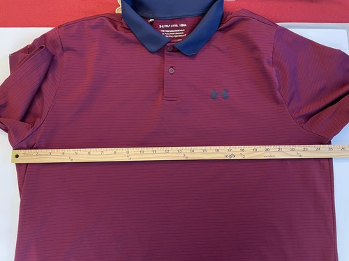 Under Armour The Performance Polo Men's XXLT Golf Shirt Maroon Striped Loose - Picture 6 of 7