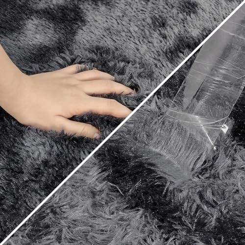 Black Grey Tie Dyed Rug for Bedroom 4x6 ft Fluffy Area Rug Mat Bedside Throw - Picture 6 of 7