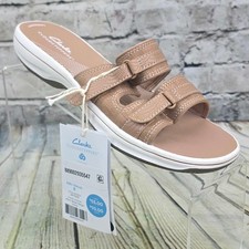 Clarks Cloudsteppers Breeze Piper Slides Women  s 6 M Beige Comfort Sandals NWT