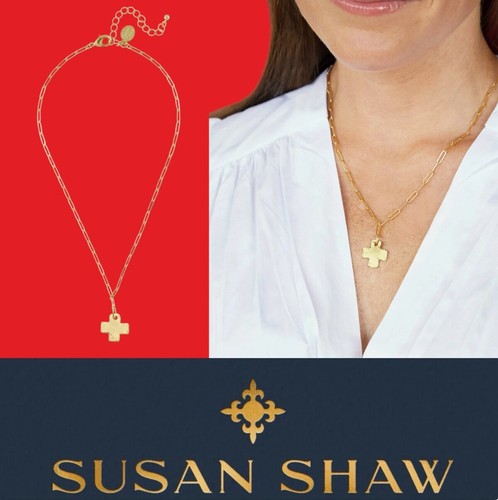 Susan Shaw Necklace Cross Paperclip Gold Chain Jewelry 24k TPG - Picture 11 of 11