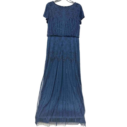 NWT Sz 14 Adrianna Papell Bead And Sequin Navy Short Sleeve Dress. Lined - Picture 2 of 6
