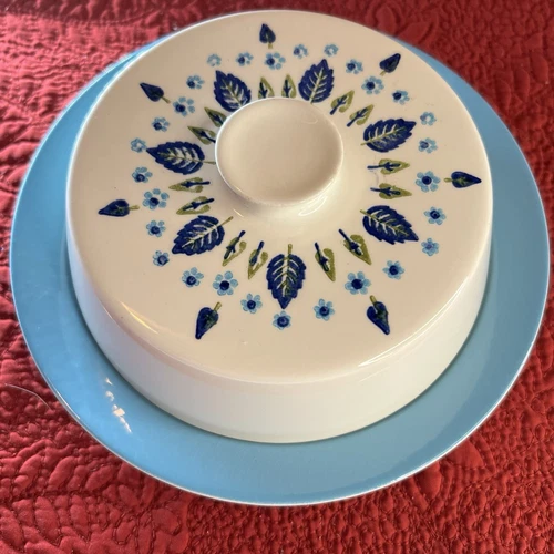 Marcrest Swiss Alpine Covered Butter Dish with Plate – MCM Blue Leaf Round Chees