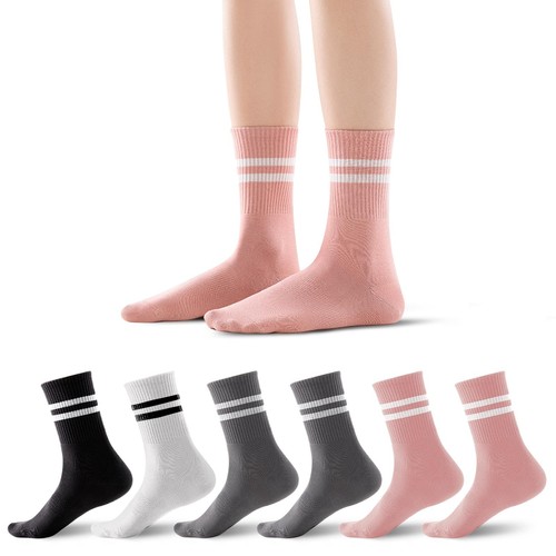 6 Pairs Womens Striped Crew leisure stripes Cotton Crew Half Calf Socks Athle...