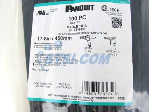 Panduit PLT5H-C0 Pan-Ty Weather Resistant Cable Ties, 17.7" Black 100 PK ~STSI - Picture 2 of 2