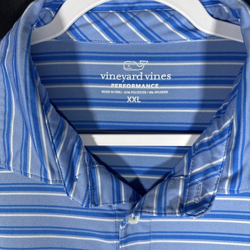 Camisa Polo Vineyard Vines Performance Para Hombre 2XL XXL Azul Blanco Rayas Golf Ballena - Imagen 2 de 5
