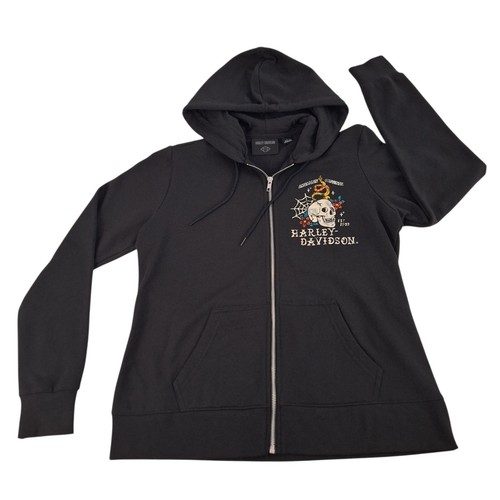 Harley Davidson Pensacola Skull Hoodie Damen Large schwarz Full Zip Sweatshirt  - Bild 2 von 12
