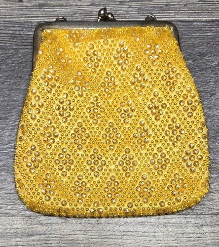 Vintage Beaded Clutch Purse Evening Yellow  - Picture 1 of 7