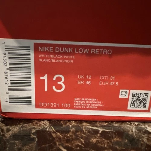 Nike Dunk Low Retro Men's Size 13 White/Black Panda