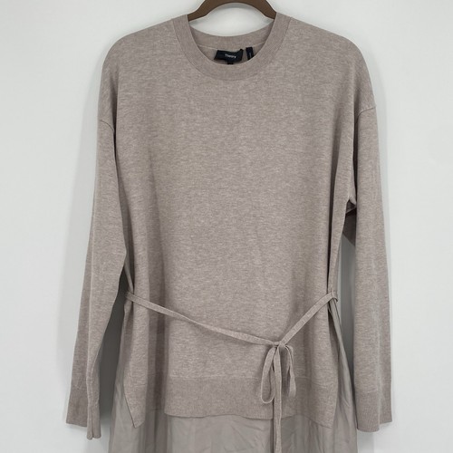 THEORY Pulloverkleid Twill-Kombi in haferflockenbeige Größe L Bindegürtel - Bild 6 von 18