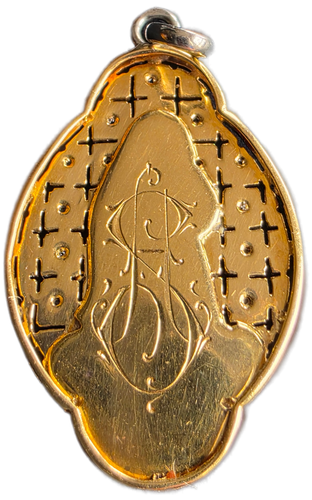 Antique 18k Gold Virgin Mary Medal – Real Diamonds & Mother of Pearl - Picture 10 of 22